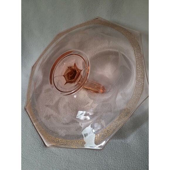 Vintage Jeannette Rose Pink Depression Glass Canapé Tray Tid Bit Dish Etched - Picture 5 of 9